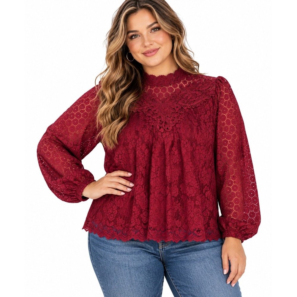 NEW Torrid Mixed Lace High Neck Top Rhubarb Red Victorian Boho Holiday 1X 14-16